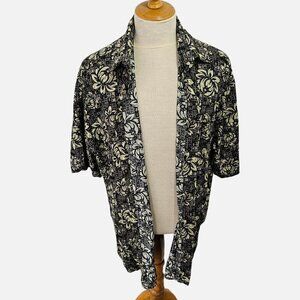 90s Puritan Hawaiian Shirt Tropical Pattern Collared Rayon Mens L Green Ivory